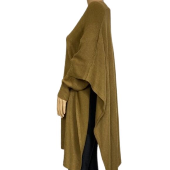 Divided Tan Long Sleeve Poncho Sweater - Picture 4 of 8